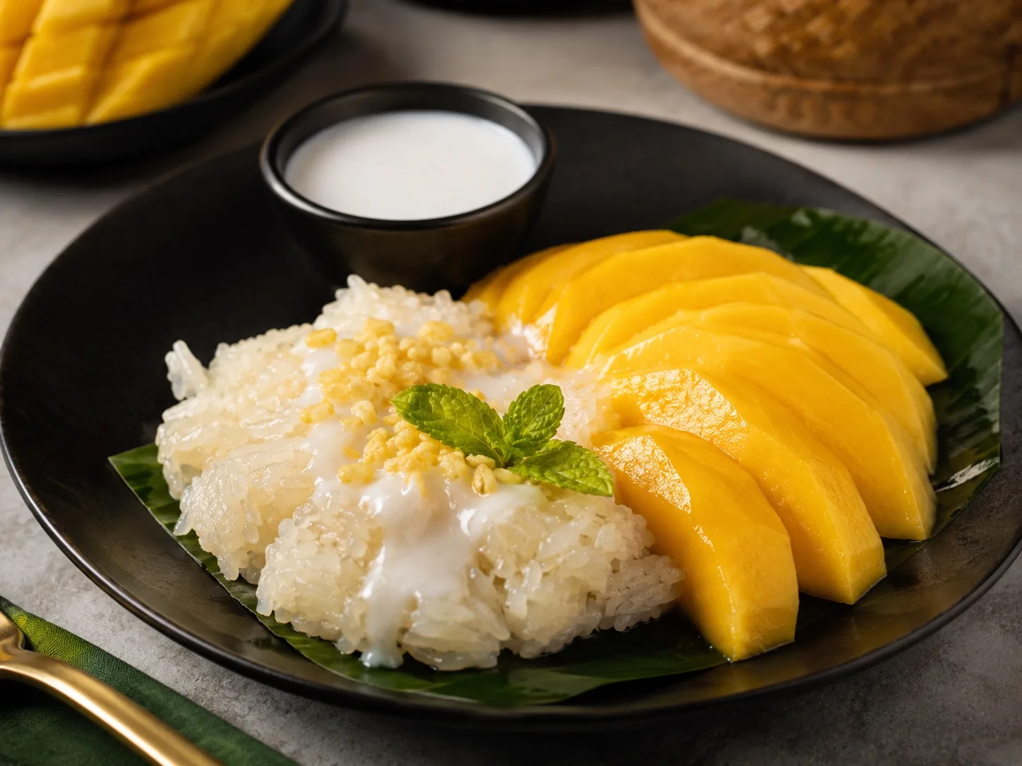 Mango sticky rice with coconut cream at Lamoon Thai